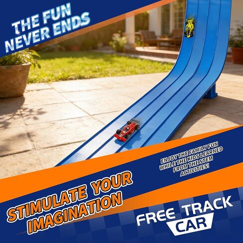 4-Lane Flexible Race Track, 15 Ft, Ocean Blue, Roll-Up Portable Racing Ramp with Suction Cups, Compatible with Hot Wheels and 1/64 Diecast Cars in Kuwait