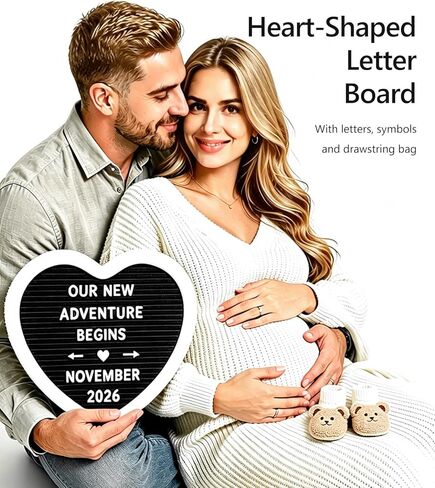 Pregnancy Announcement Props Set, Letter Board, Baby Bodysuit, Booties, Sonogram Frame, Pregnancy Test Box, Wood Blocks, Wooden Sign & Plush Bear for Gender Reveal Coming Soon Baby Announcement Kit in Kuwait