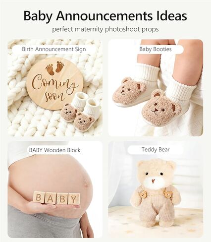 Pregnancy Announcement Props Set, Letter Board, Baby Bodysuit, Booties, Sonogram Frame, Pregnancy Test Box, Wood Blocks, Wooden Sign & Plush Bear for Gender Reveal Coming Soon Baby Announcement Kit in Kuwait