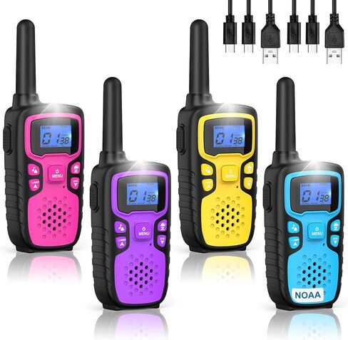 Wishouse Walkie Talkies for Kids Rechargeable Long Range,Xmas Birthday Gift for 5 6 7 8 9 10 11 12 Year Old Boys Girls,Hiking Gear Camping Games with NOAA,SOS Siren,Lamp,Lanyards,Easy to Use,4 Pack in Saudi Arabia