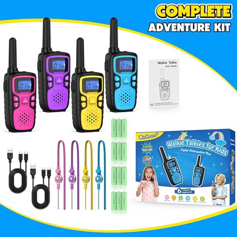 Wishouse Walkie Talkies for Kids Rechargeable Long Range,Xmas Birthday Gift for 5 6 7 8 9 10 11 12 Year Old Boys Girls,Hiking Gear Camping Games with NOAA,SOS Siren,Lamp,Lanyards,Easy to Use,4 Pack in Saudi Arabia