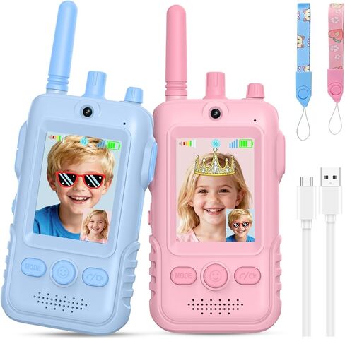 Rechargeable Video Walkie Talkies for Kids: Built-in Upgraded 1.5X Endurance Rechargeable Battery - for Outdoor Games for Children Aged 4 to 6 - with LED Flashlight Function - Birthday Gift in Kuwait