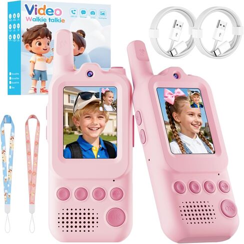 Video Walkie Talkies for Kids 2 Pack Rechargeable Video Intercom with Voice Changer, 1300FT Long Range Radios, Camping Hiking Toys, Birthday Gifts for Boys Girls Ages 3-12 (Pink&Blue) in Saudi Arabia