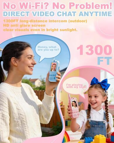 Video Walkie Talkies for Kids 2 Pack Rechargeable Video Intercom with Voice Changer, 1300FT Long Range Radios, Camping Hiking Toys, Birthday Gifts for Boys Girls Ages 3-12 (Pink&Blue) in Saudi Arabia