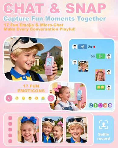 Video Walkie Talkies for Kids 2 Pack Rechargeable Video Intercom with Voice Changer, 1300FT Long Range Radios, Camping Hiking Toys, Birthday Gifts for Boys Girls Ages 3-12 (Pink&Blue) in Saudi Arabia