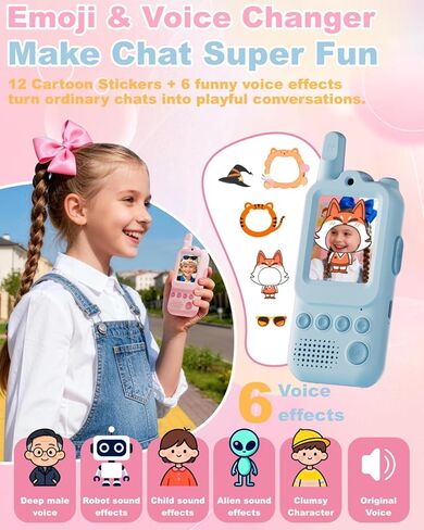 Video Walkie Talkies for Kids 2 Pack Rechargeable Video Intercom with Voice Changer, 1300FT Long Range Radios, Camping Hiking Toys, Birthday Gifts for Boys Girls Ages 3-12 (Pink&Blue) in Saudi Arabia