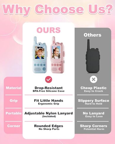 Video Walkie Talkies for Kids 2 Pack Rechargeable Video Intercom with Voice Changer, 1300FT Long Range Radios, Camping Hiking Toys, Birthday Gifts for Boys Girls Ages 3-12 (Pink&Blue) in Saudi Arabia