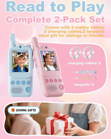 Video Walkie Talkies for Kids 2 Pack Rechargeable Video Intercom with Voice Changer, 1300FT Long Range Radios, Camping Hiking Toys, Birthday Gifts for Boys Girls Ages 3-12 (Pink&Blue) in Saudi Arabia