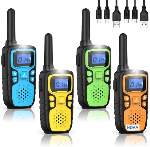 Wishouse Walkie Talkies for Kids Rechargeable Long Range,Xmas Birthday Gift for 5 6 7 8 9 10 11 12 Year Old Boys Girls,Hiking Gear Camping Games with NOAA,SOS Siren,Lamp,Lanyards,Easy to Use,4 Pack in Saudi Arabia