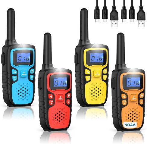 Wishouse Walkie Talkies for Kids Rechargeable Long Range,Xmas Birthday Gift for 5 6 7 8 9 10 11 12 Year Old Boys Girls,Hiking Gear Camping Games with NOAA,SOS Siren,Lamp,Lanyards,Easy to Use,4 Pack in Saudi Arabia