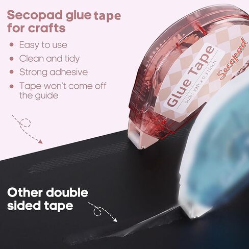 Secopad Scrapbook Tape, 0.3IN x 39FT Double Sided Tape Roller for Crafts, Adhesive Glue Runner Scrapbooking Supplies Journaling School Office Supplies for Kids and Adults, 4 Pack in Kuwait