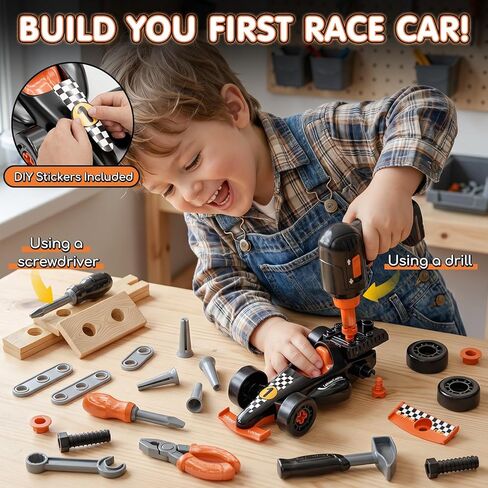 Lehoo Castle Kids Tool Set, Toddler Tool Set with Tool Box, Construction Tools for Kids with Toy Drill & Take Apart Race Car, STEM Learning Toys Birthday Gifts for Kids Ages 3 4 5 6 in Kuwait