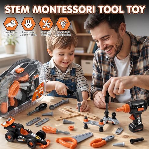 Lehoo Castle Kids Tool Set, Toddler Tool Set with Tool Box, Construction Tools for Kids with Toy Drill & Take Apart Race Car, STEM Learning Toys Birthday Gifts for Kids Ages 3 4 5 6 in Kuwait