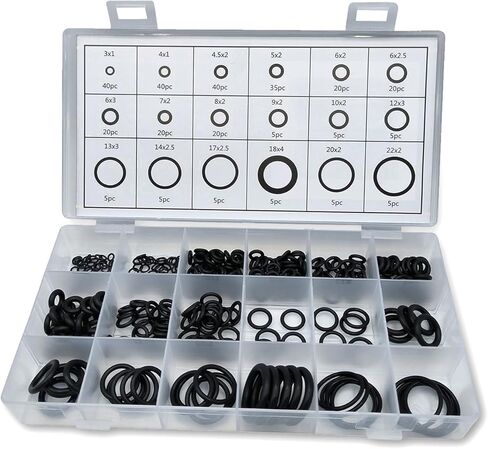 300 PCS Auto Sealing O-Ring, 18 Sizes High Pressure High Temperature Resistant Nitrile Rubber Ring Repair Kit, Air Conditioning Compressor Gasket Classification Set, Universal for Cars (Black) in Kuwait