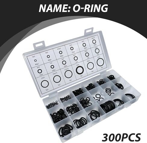 300 PCS Auto Sealing O-Ring, 18 Sizes High Pressure High Temperature Resistant Nitrile Rubber Ring Repair Kit, Air Conditioning Compressor Gasket Classification Set, Universal for Cars (Black) in Kuwait