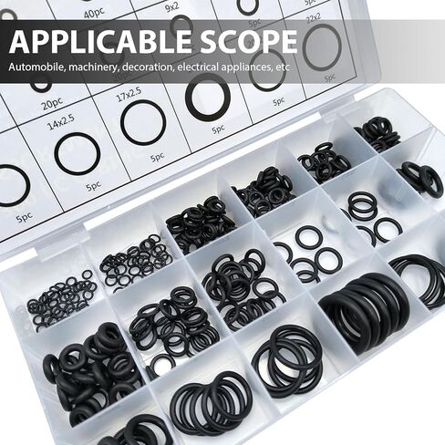 300 PCS Auto Sealing O-Ring, 18 Sizes High Pressure High Temperature Resistant Nitrile Rubber Ring Repair Kit, Air Conditioning Compressor Gasket Classification Set, Universal for Cars (Black) in Kuwait