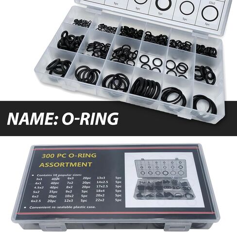 300 PCS Auto Sealing O-Ring, 18 Sizes High Pressure High Temperature Resistant Nitrile Rubber Ring Repair Kit, Air Conditioning Compressor Gasket Classification Set, Universal for Cars (Black) in Kuwait