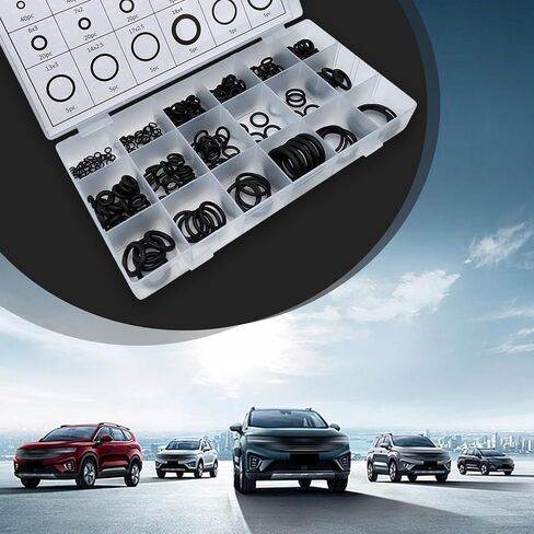 300 PCS Auto Sealing O-Ring, 18 Sizes High Pressure High Temperature Resistant Nitrile Rubber Ring Repair Kit, Air Conditioning Compressor Gasket Classification Set, Universal for Cars (Black) in Kuwait
