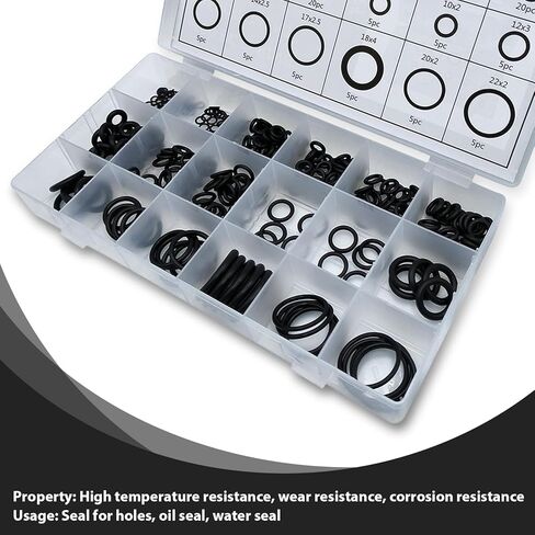 300 PCS Auto Sealing O-Ring, 18 Sizes High Pressure High Temperature Resistant Nitrile Rubber Ring Repair Kit, Air Conditioning Compressor Gasket Classification Set, Universal for Cars (Black) in Kuwait