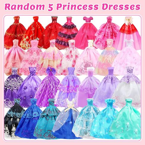 75 Pcs Doll Clothes and Accessories Gift Box Package,5 Wedding Gowns 4 Evening Dresses 8 Fashion Dresses 3 Set Casual Outfit, 2 Swimsuit,30 Hanger 20 Shoes 10 Accessories for Girls 3-10 years old Gift in Kuwait