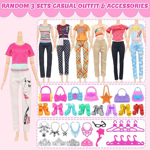 75 Pcs Doll Clothes and Accessories Gift Box Package,5 Wedding Gowns 4 Evening Dresses 8 Fashion Dresses 3 Set Casual Outfit, 2 Swimsuit,30 Hanger 20 Shoes 10 Accessories for Girls 3-10 years old Gift in Kuwait