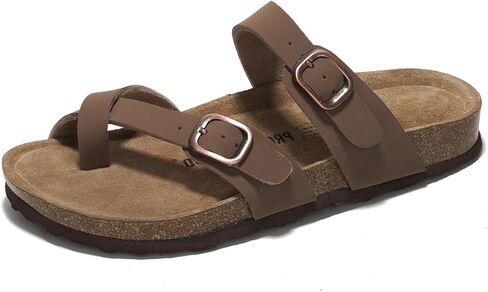 100% Genuine Leather Womens Sandals - Cork Footbed Slides For Women - Comfortable Sandals Women with Memory Foam Beach Essential Summer Sandals For Women 2024 (Lian, TAN, 5.5) in Saudi Arabia