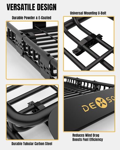 سلة حامل سقف عالمية من DEXSO مقاس 51 بوصة × 36 بوصة مع شبكة شحن، سلة حاملة البضائع على السطح بسعة 200 رطل، رف حامل الأمتعة عالي التحمل لسيارات الدفع الرباعي والشاحنات والمركبات in Kuwait