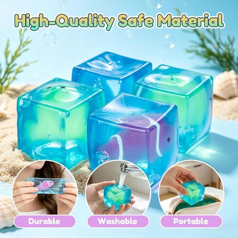 4 Pack Glow in the Dark Sea Animal Squishy Toys, Stress Cube & Stress Balls Sensory Squeeze Toys, Anxiety Relief Calming Stretchy Desk Toys for Kids Adults in Kuwait