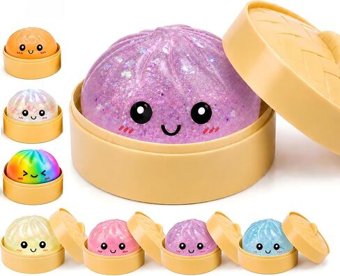 Rainbow Mystery Dumpling Squishies with Steamer Box, Soft Stretchy Bao Bun Stress Relief Balls, Sensory Fidget Squeeze Toys for Anxiety Relief, Decompression Desk Toys in Kuwait