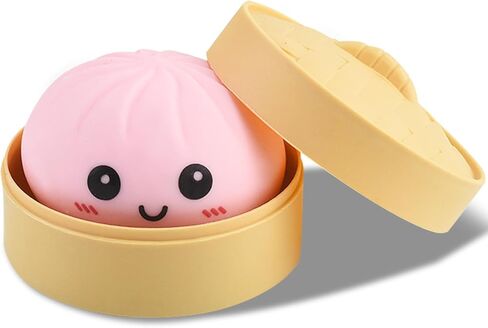 MEIEST Giant Glitter Smiling face Colorful Dumpling Stress Balls Fidget Sensory Toy,Squeeze Dough Ball Stress Relief Hand Toy,Bun with Food Steamer Stretchy Desk Toys (White) in Kuwait