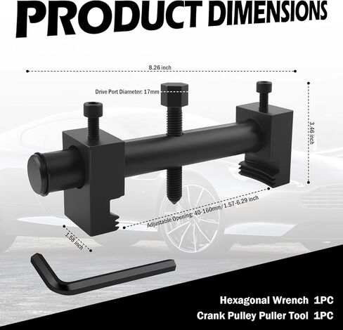 17mm Drive Pulley Puller Tool with Hexagonal Wrench,Heavy Duty Adjustable Crankshaft Pulley Removal Tool for 40-160mm,Professional Crank Pulleys Removal Tools for Crankshaft,Pump in Kuwait