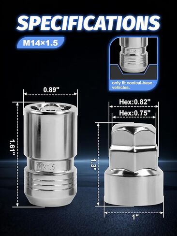 مجموعة M14 x 1.5 من قفل العجلة 5+2 مفتاح كروم مخروطي لأقفال عجلة المقعد تناسب كانيون أكاديا 3 YXS رحلة سيلفرادو تاهو سوبربان أفالانش/إسكاليد/سييرا يوكون XL in Kuwait