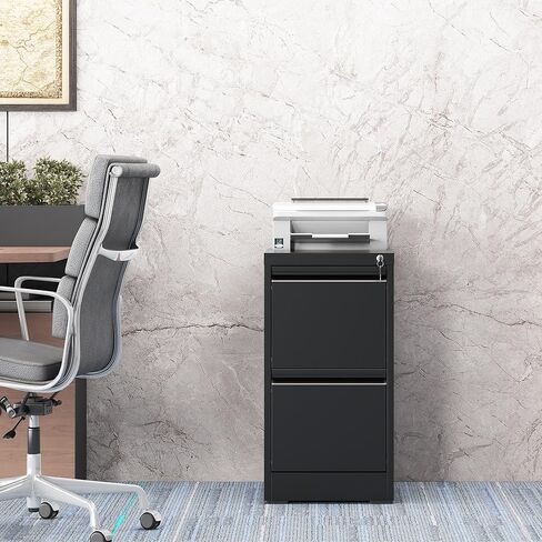 2 Drawer File Cabinet Vertical, File Cabinet with Lock, File Cabinets for Home Office, Small Filing Cabinets, Metal File Cabinet for Legal/Letter/A4 Documents, Easy to Assemble, Black in Saudi Arabia