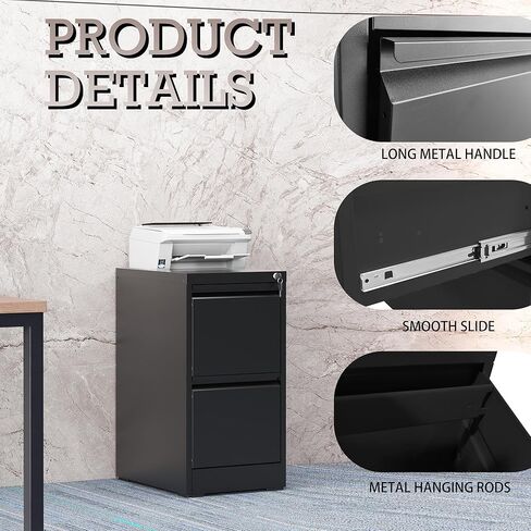 2 Drawer File Cabinet Vertical, File Cabinet with Lock, File Cabinets for Home Office, Small Filing Cabinets, Metal File Cabinet for Legal/Letter/A4 Documents, Easy to Assemble, Black in Saudi Arabia