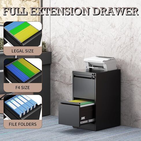 2 Drawer File Cabinet Vertical, File Cabinet with Lock, File Cabinets for Home Office, Small Filing Cabinets, Metal File Cabinet for Legal/Letter/A4 Documents, Easy to Assemble, Black in Saudi Arabia