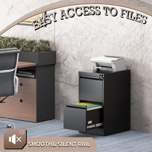 2 Drawer File Cabinet Vertical, File Cabinet with Lock, File Cabinets for Home Office, Small Filing Cabinets, Metal File Cabinet for Legal/Letter/A4 Documents, Easy to Assemble, Black in Saudi Arabia