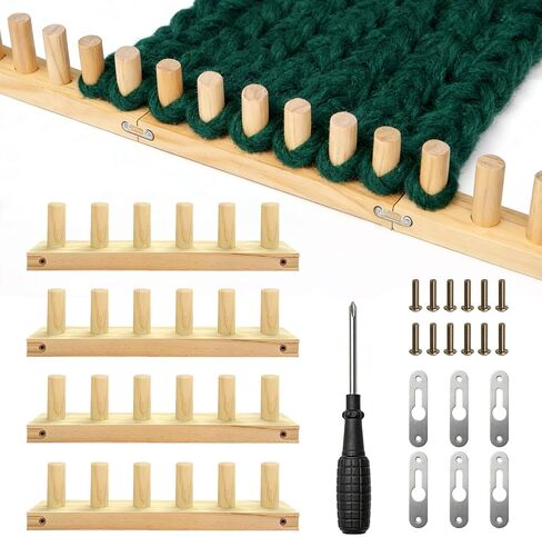Irosiy 52" Loom for Chunky Blanket, Wooden Hand Knitting Loom for Chunky Yarn, Adjustable Size, No Needles Required with Assembly Tools in Kuwait