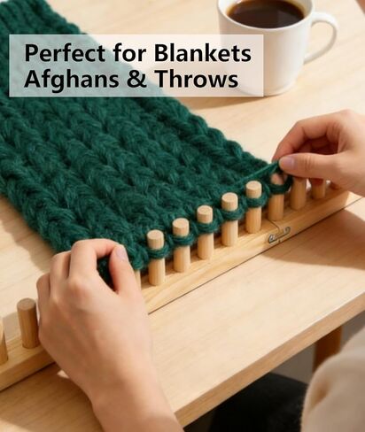 Irosiy 52" Loom for Chunky Blanket, Wooden Hand Knitting Loom for Chunky Yarn, Adjustable Size, No Needles Required with Assembly Tools in Kuwait