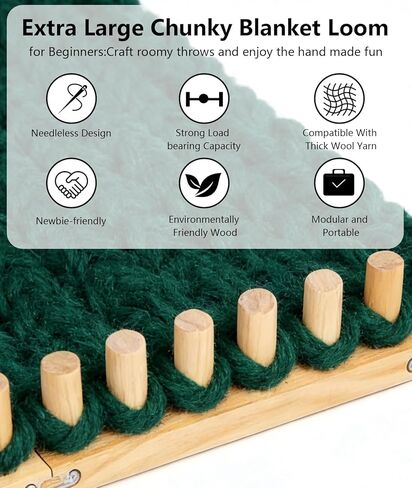 Irosiy 52" Loom for Chunky Blanket, Wooden Hand Knitting Loom for Chunky Yarn, Adjustable Size, No Needles Required with Assembly Tools in Kuwait