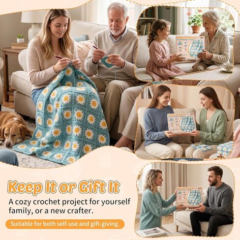 مجموعة Fitsu Crochet للمبتدئين، مجموعة أدوات الكروشيه المربعة من Daisy Granny مع خيوط وخطافات وكتاب خطوة بخطوة ودروس فيديو، مجموعة هدايا سهلة التعلم للكروشيه للبالغين والمبتدئين in Kuwait