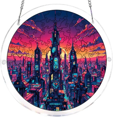 7.4in 83Pcs Handmade Craft Suncatcher Kit Neon Cyberpunk City Relax Handmade Gift for Family and Friends in Kuwait