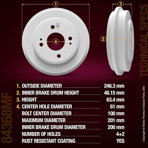 Metrix Premium Chassis Parts - 9.7 inch (246.3 mm) 2 PC Rear Coated Brake Drum Kit Fits 2001-2005 Honda Civic L4 1.7L, 2009-2013 Honda Fit, 2010-2014 Honda Insight, Replacement 9724R, Made in Europe in Kuwait