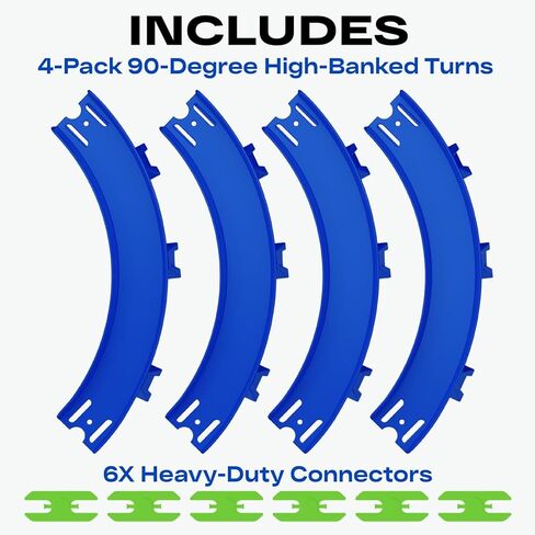 Curve Track Pieces Compatible with Hot Wheels – 4-Pack 90-Degree High-Banked Turns + 6 Connectors – Curved Corner for 1:64 Scale Racing – Blue in Kuwait