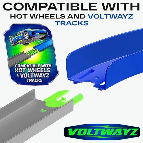 Curve Track Pieces Compatible with Hot Wheels – 4-Pack 90-Degree High-Banked Turns + 6 Connectors – Curved Corner for 1:64 Scale Racing – Blue in Kuwait