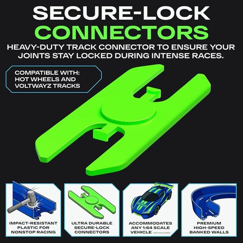 Curve Track Pieces Compatible with Hot Wheels – 4-Pack 90-Degree High-Banked Turns + 6 Connectors – Curved Corner for 1:64 Scale Racing – Blue in Kuwait