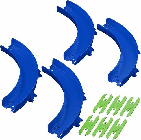 Curve Track Pieces Compatible with Hot Wheels – 4-Pack 90-Degree High-Banked Turns + 6 Connectors – Curved Corner for 1:64 Scale Racing – Blue in Kuwait