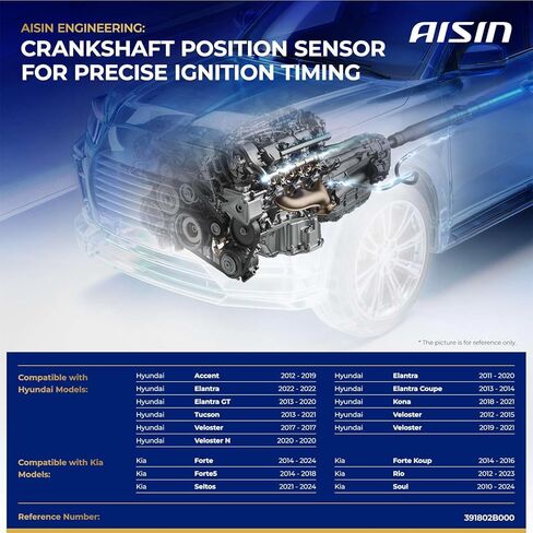 AISIN AFTERMARKET CKSAZ-00549 Crankshaft Position Sensor - Compatible with Hyundai Elantra 2011-2020 2022, Tucson 2013-2021, Accent 2012-2019, Kia Forte 2014-2024, Rio 2012-2023 in Kuwait