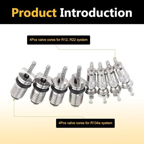 16 PCS Air Condition Valve Core Kit, Includes R134A R12 Valve Cores, Service Tool & Pressure Caps, AC System Charging Port Repair Accessories,Universal for Most Cars, Trucks, SUVs (Black) in Kuwait