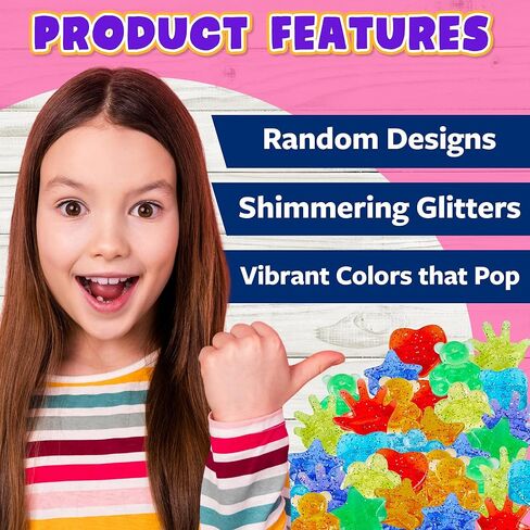 144 PCS Glitter Plastic Toy Rings Party Favors - Bulk Assortment of Hearts, Stars, Bears, Hands & Flower Shapes - Kids Birthday Goody Bag Fillers, Cupcake Toppers, Piñata Stuffers, Treasure Box Prizes in Kuwait