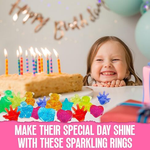 144 PCS Glitter Plastic Toy Rings Party Favors - Bulk Assortment of Hearts, Stars, Bears, Hands & Flower Shapes - Kids Birthday Goody Bag Fillers, Cupcake Toppers, Piñata Stuffers, Treasure Box Prizes in Kuwait